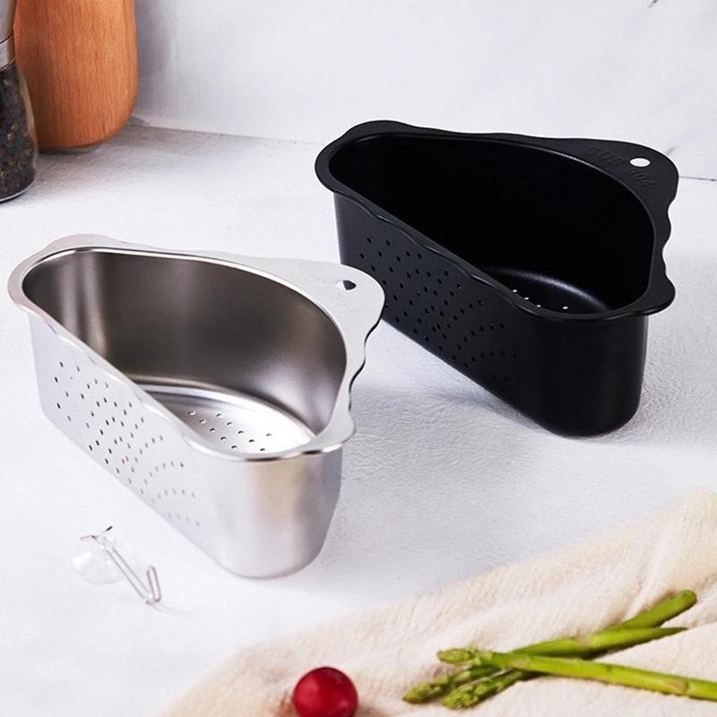 Stainless Steel Kitchen Sink Strainer Basket Triangular Filter Mesh Colander Drain Rack Leftovers Residue Garbage Basin Basket