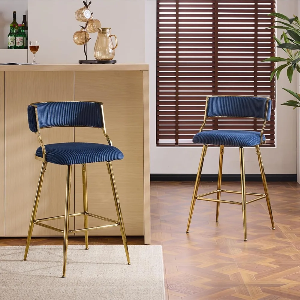 

Bar Stools Set of 2, 26" Counter Height Bar Stools with Back & Metal Legs, Fabric Upholstered Modern Barstools for Kitchen Isla
