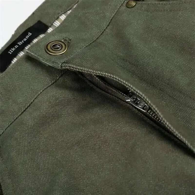American Style Matcha Green Men's Workwear Pants Loose Fit Colorblock Turnup Design Casual Curved Trousers Fashion CVD45
