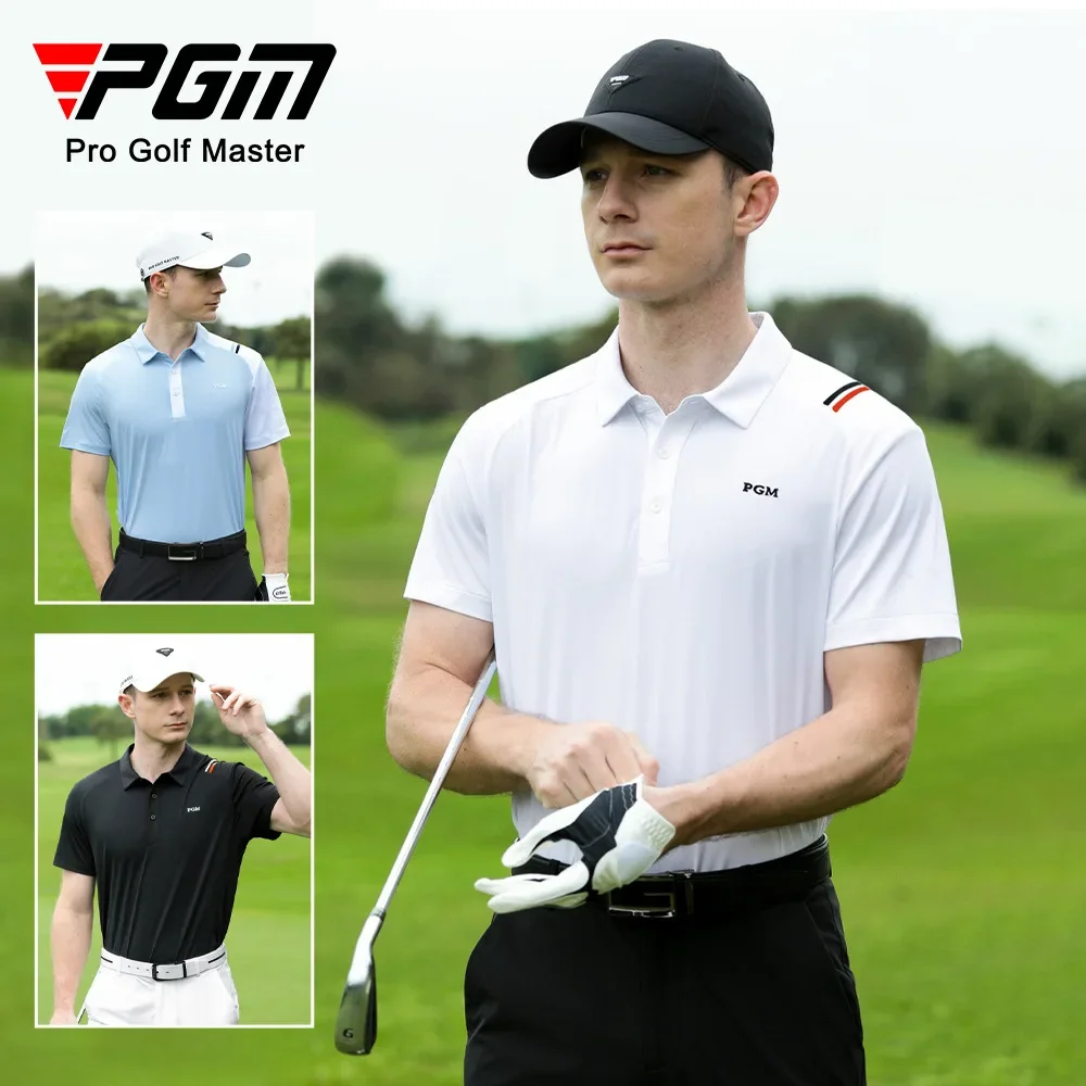 2024 PGM Golf Apparel Summer Men's Short Sleeve Sports T-shirt Asymmetrical Sleeve Patchwork Quick-drying Golf Men's Top