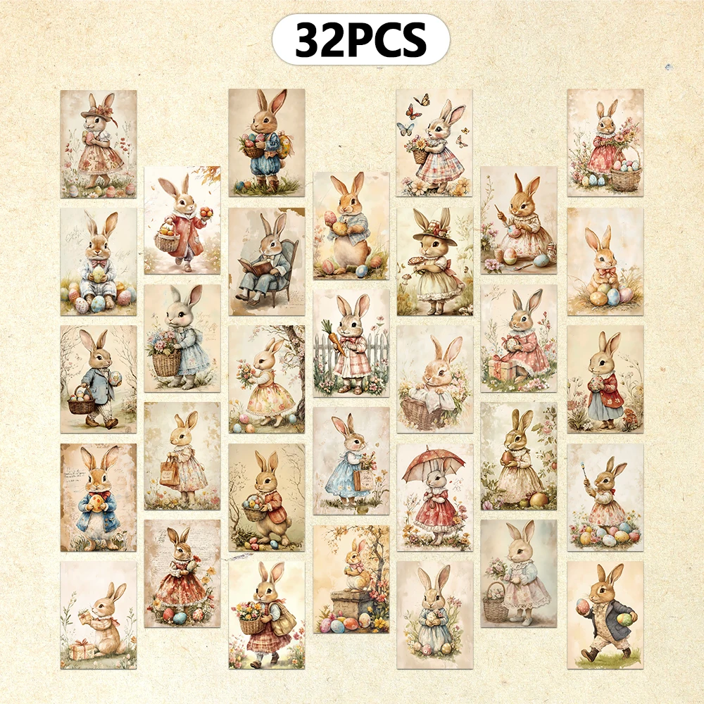 32 Stück, Vintage-Ostern-Postkarte/Land rustikal/Innenraum-Schlafzimmer-Dekoration/Wandaufkleber/Herzlichen Glückwunsch, Nachrichtenkarte/Versand