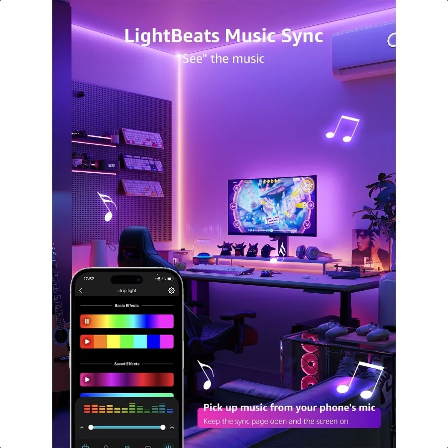 SE1 AI slimme LED-stripverlichting 49,2ft RGB-kleurveranderende lichtstrips met APP-bediening AI-genereerde verlichting Muzieksynchronisatie 2,4 GHz W