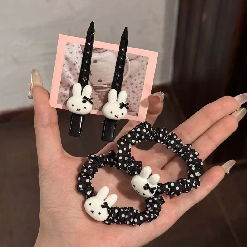 

10PCS Hot Kawaii Miffy Series Bow Hair Band Hairclip Cute Cartoon Character Creativity Black Hair Rope Girls Birthday Gifts