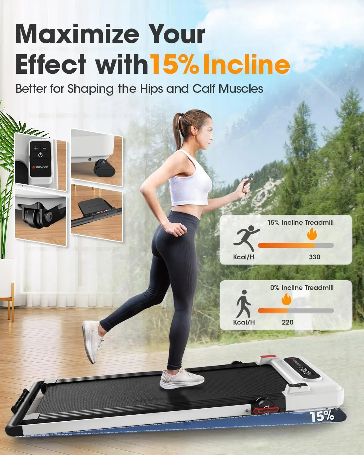 Pad Treadmill for Home, 3 in 1   Under Desk Treadmill Incline Office App Remote Control - 3 HP Portable Folding T