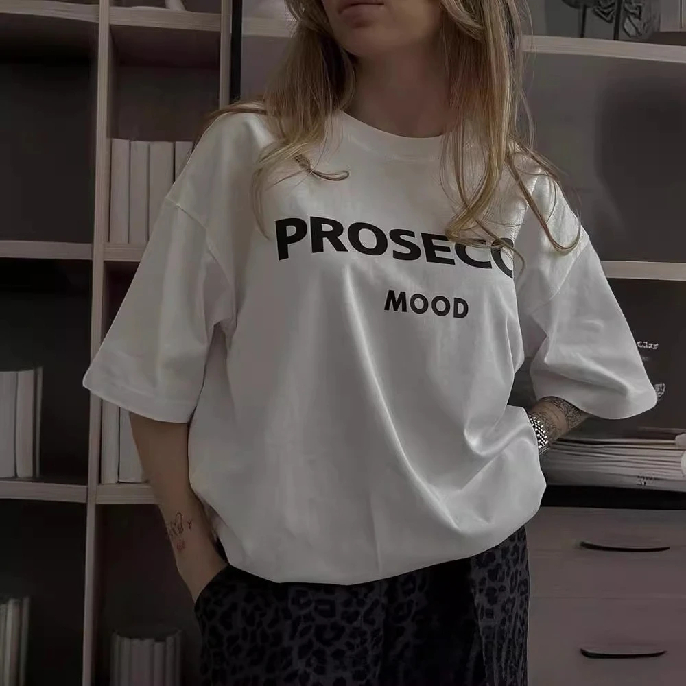 Cross border American letter printed T-shirt for women  pure cotton round neck loose short sleeved top  European and American