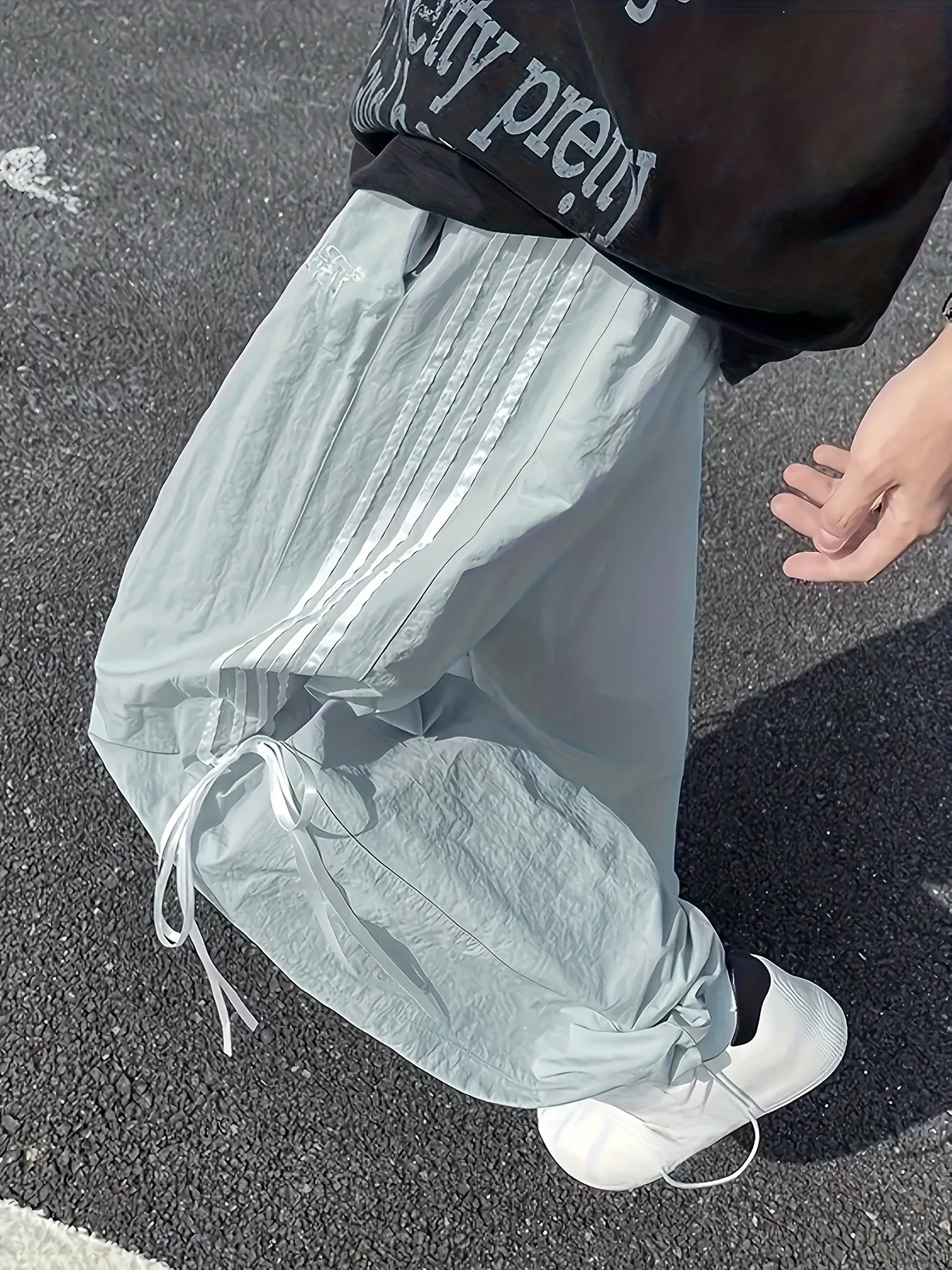 سروال ربطة عنق مخطط على الطراز الكوري للنساء، زي جديد Y2K دوبامين للربيع والخريف والصيف، سروال طويل وردي فضفاض مستقيم الساق للمراهقين، سروال رياضي رائع سريع الجفاف