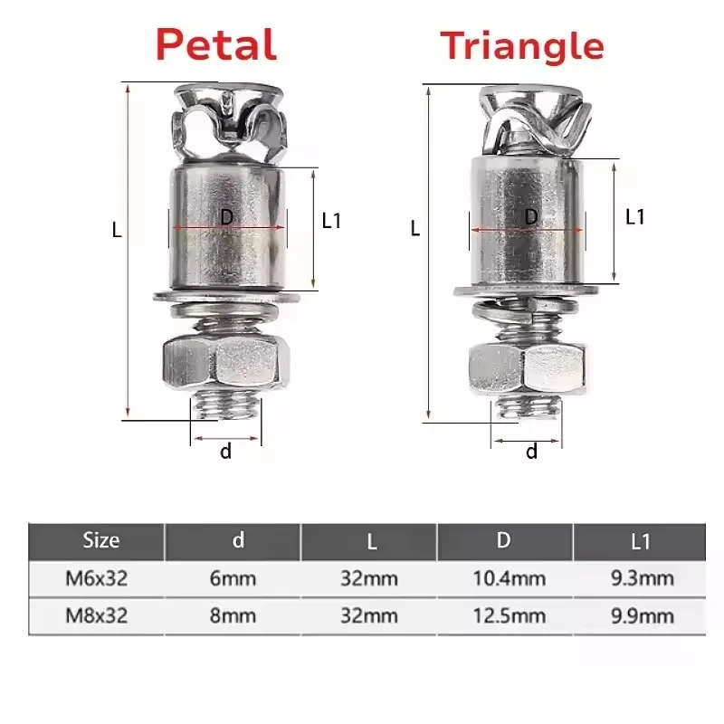 M6 M8 304 Stainless Steel mpact Back Bolt Expansion Nail Marble Ceramic Curtain Wall Accessory Bolts Fixing Knock-in Anchor