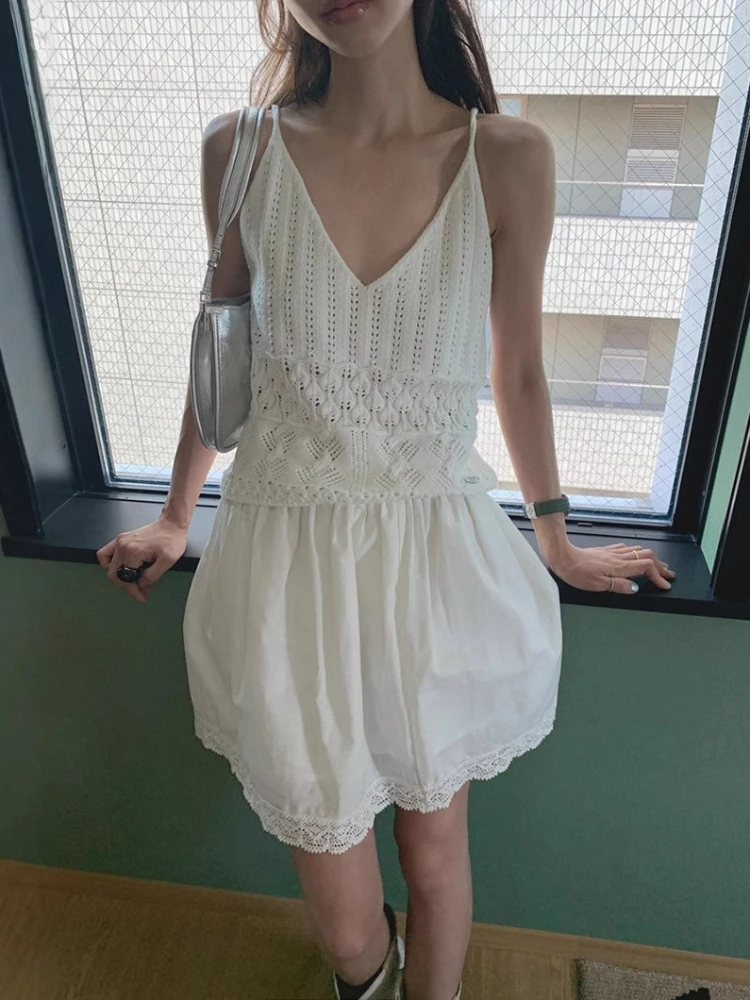 

2026 Y2k Aesthetic Knitted Hollow Out Sexy Tank Top Summer Streetwear Women Solid Color Camisole Harajuku Cropped Grunge Vest