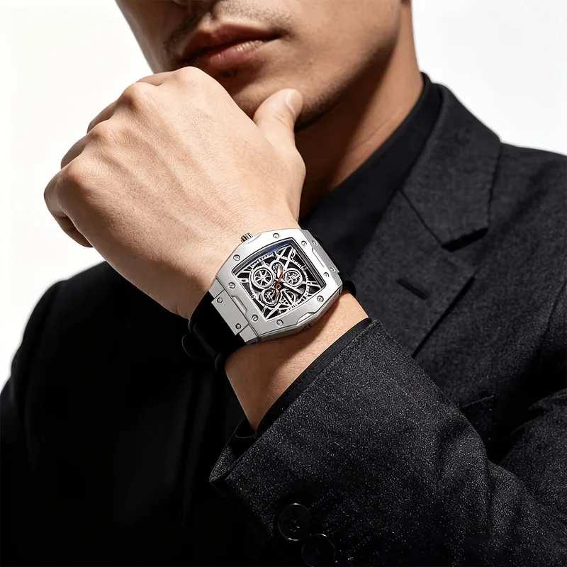 Luxury Gift Set for Men: Stainless Steel Quartz Watch with Calendar, Silver Arrow Necklace, Bracelet and Ring
