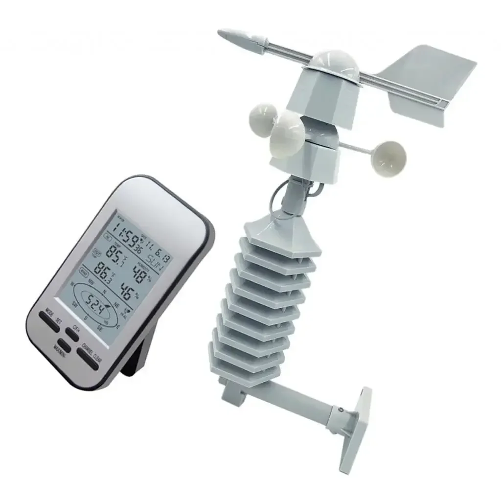 WS0232 Wireless Weather Station Clock Dual Mount Wind Sensor LCD Outside Wind Speed Direction Home Chill Temperature Humidity