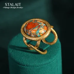 Vintage Hollowed Out Nautical Map Universe Sphere Natural Mother Shell Colorful Shell Rings for Woman Retro American Accessories