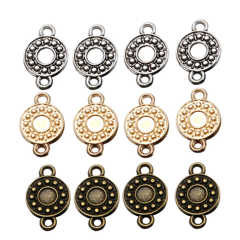 30PCS 11*17mm Round Connector Charm Circular Retro Pendant Jewelry Metal Alloy DIY Necklace Bracelet Earrings Parts Marking