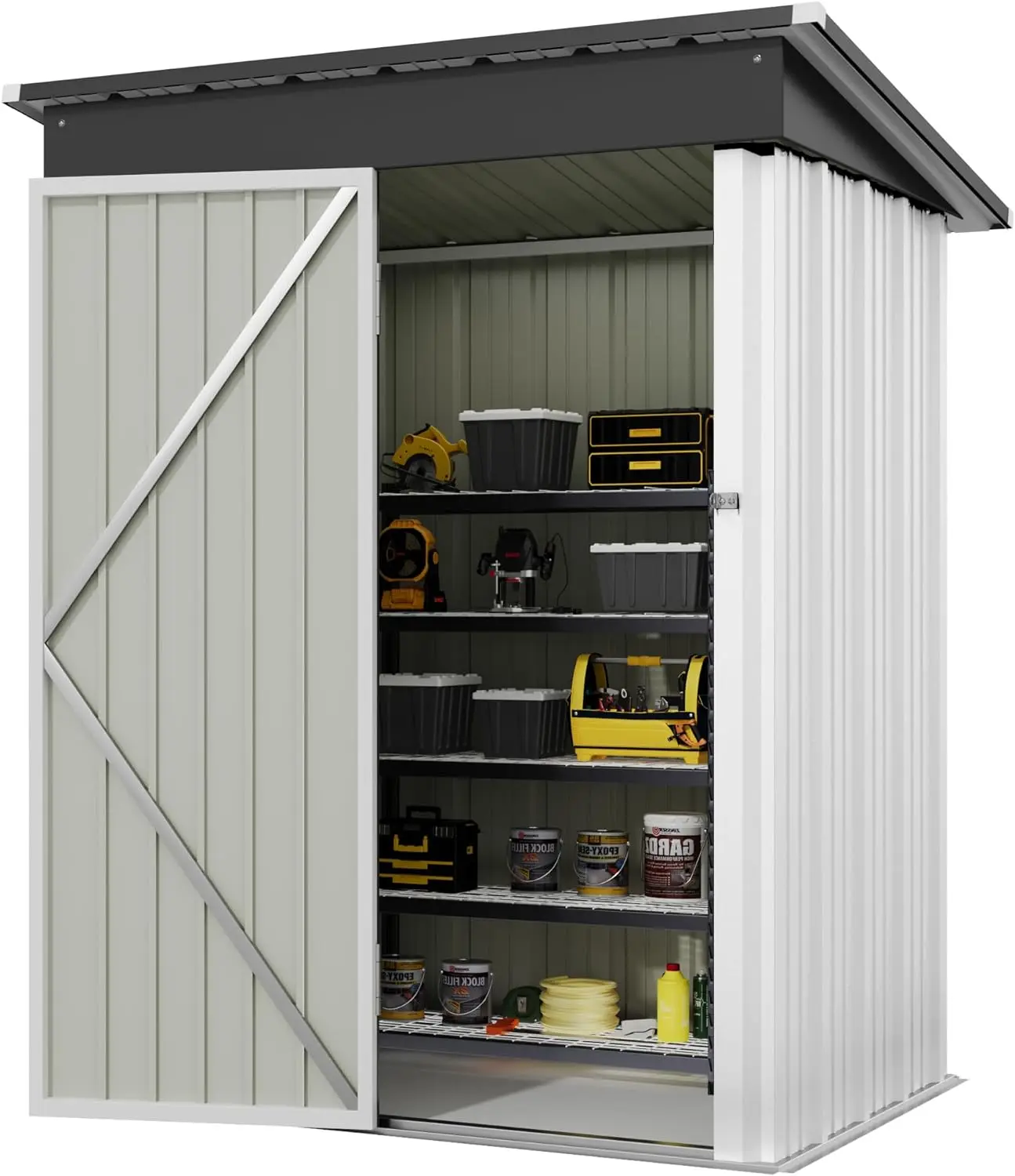 

5ft x 3ft Outdoor Storage Shed Metal Shed House with Sloping Roof Tool Shed for Courtyard or Garden Storage of Equipment, White