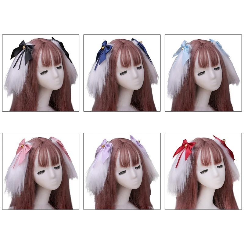 

Furry Long Bunny Ears Hair Clips Rabbit Bowknot Cosplay Hairpins