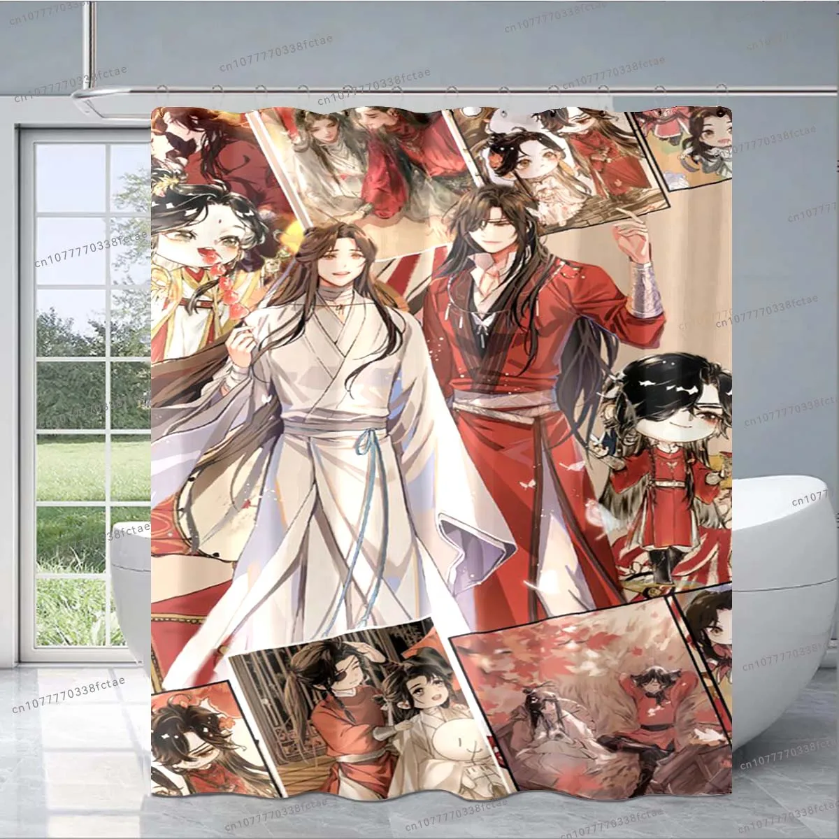 Tian Guan Ci Fu Anime Printed Shower CurtainHeaven Official's Blessing Pattern Shower Curtain BL Popular Anime Shower Curtain