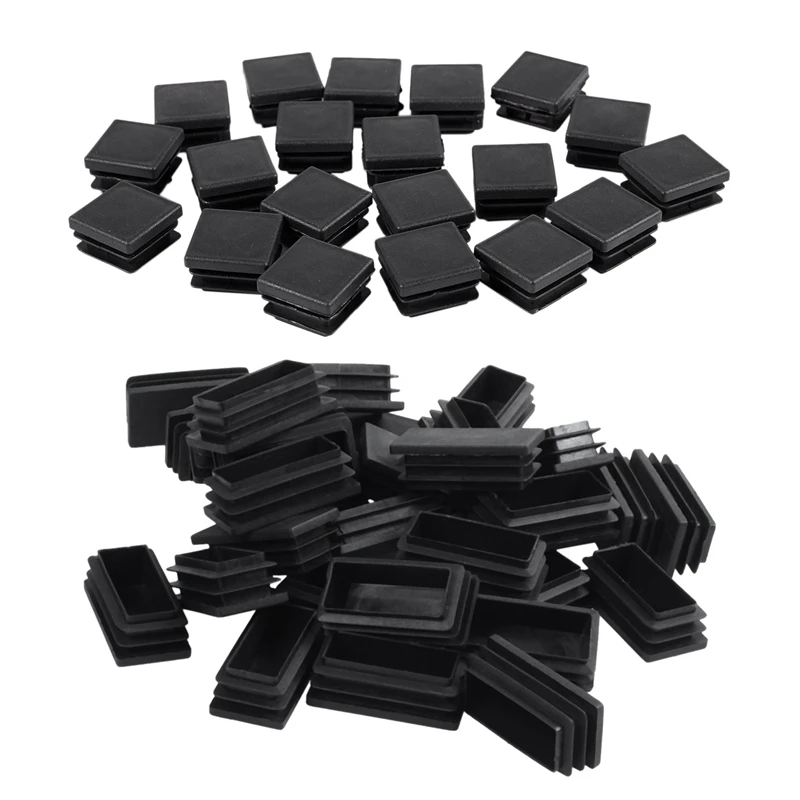 Flash Trend 50 Pcs Black Plastic Square Blanking End Caps Tube Inserts, 20Pcs 25Mm X 25Mm & 30Pcs 25X50mm