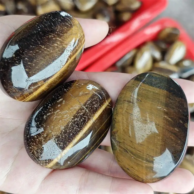 3PCS Natural Yellow Tiger Eye Stone Palm Carving Reiki Healing Fengshui Stone Holiday Crafts Gift