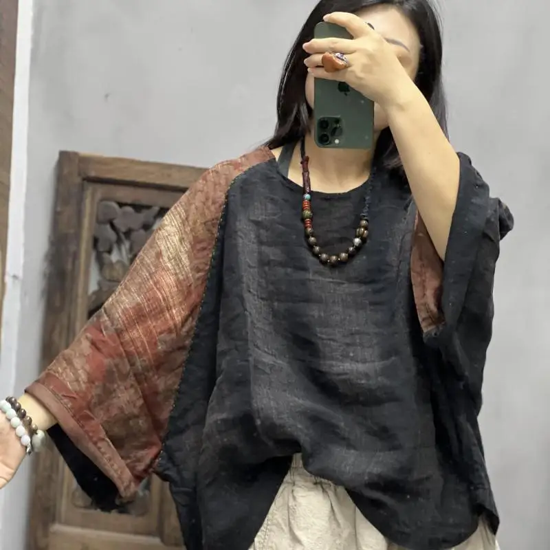 Spring Summer Arts Style Vintage Patchwork Batwing Sleeve W…