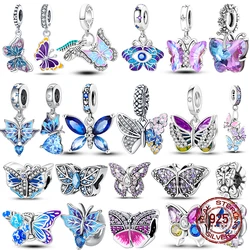 Fashion 925 Silver Fantasy Colorful Butterfly series pendent Beads Charms Fit 4MM hole diameter Bracelet Jewelry diy making