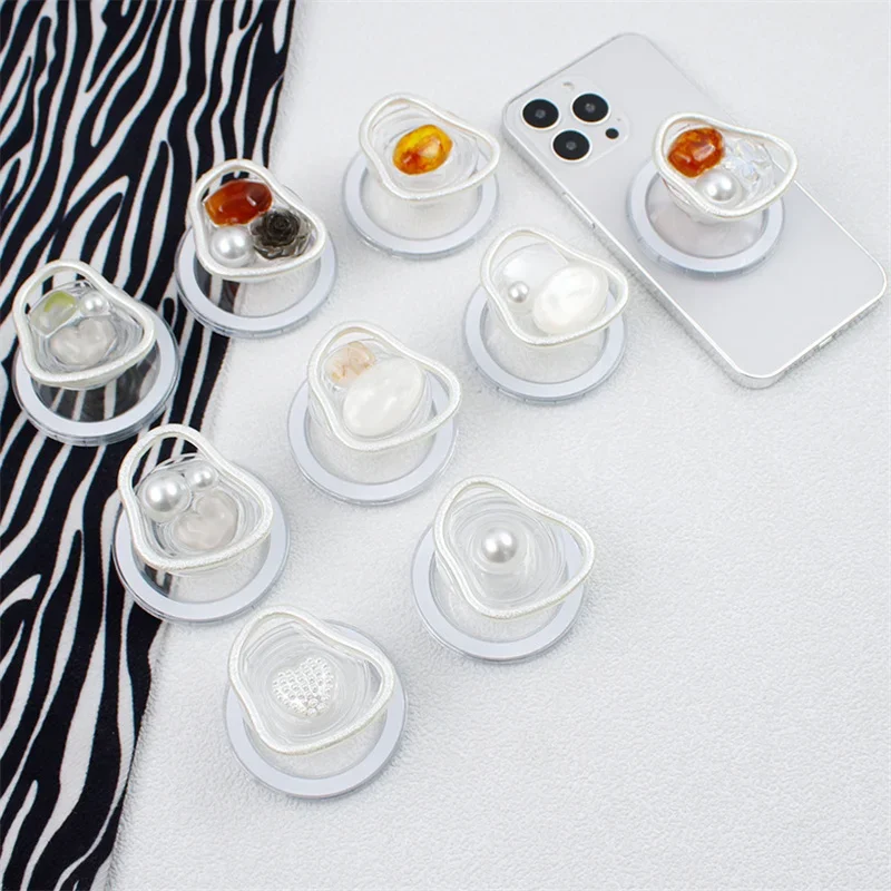 BOHO 나비매듭 진주 범용 마그네틱 휴대폰 그립 톡, 아이폰 15 용 거치대 맥스탠드, 맥세이프용 스탠드 거치대