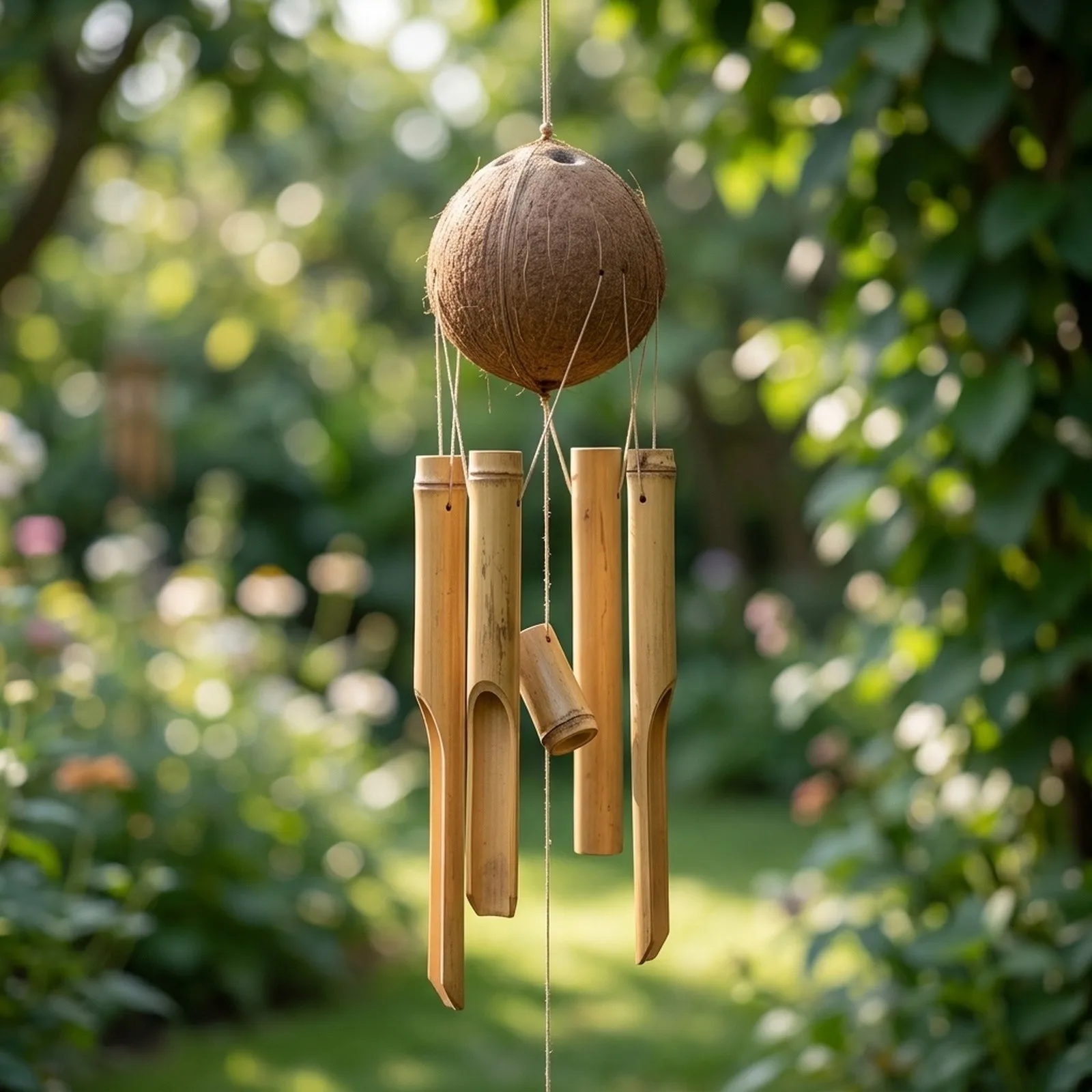 25-Inch Wind Chimes Crafted from with Deep Resonant Tone for Patio Garden Balcony or Interior Space Half Coconut Wood Top