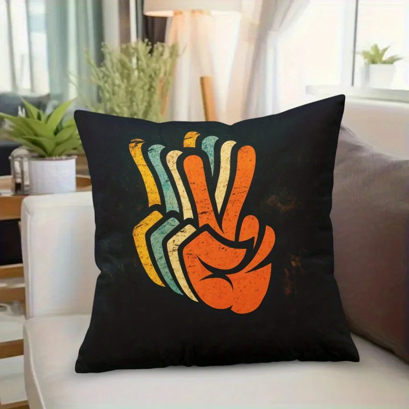 1pc Peace Sign Retro Print Throw Pillow Cover Double Sided Zipper Cushion Case 18x18 20x20 Inch Sofa Office Decor
