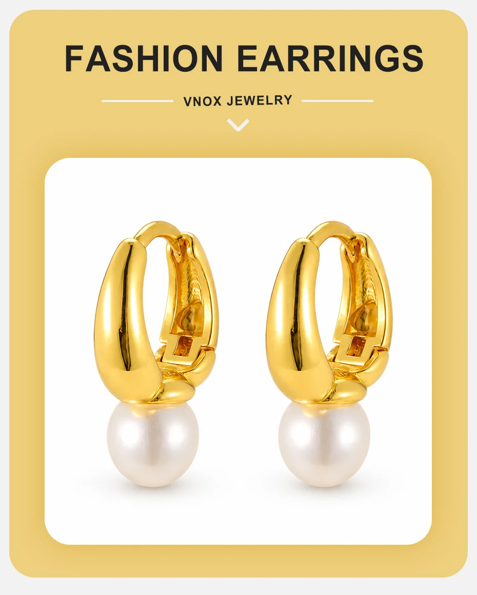 Vnox vergoldete Imitationsperlen-Creolen für Damen, elegante Ohrringe für Hochzeiten und Partys, Geschenkideen – Detail 1