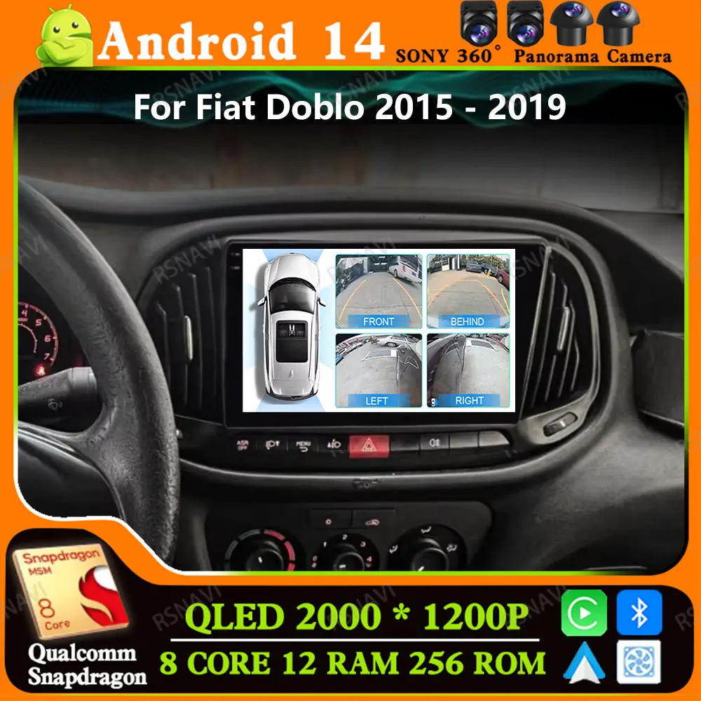 Andoird 14 Car Radio For Fiat Doblo 2015 - 2019 Viedo Player GPS Head Unit 5G WIFI Navigation BT 2 DIN Multimedia DVD 4G LTE DSP