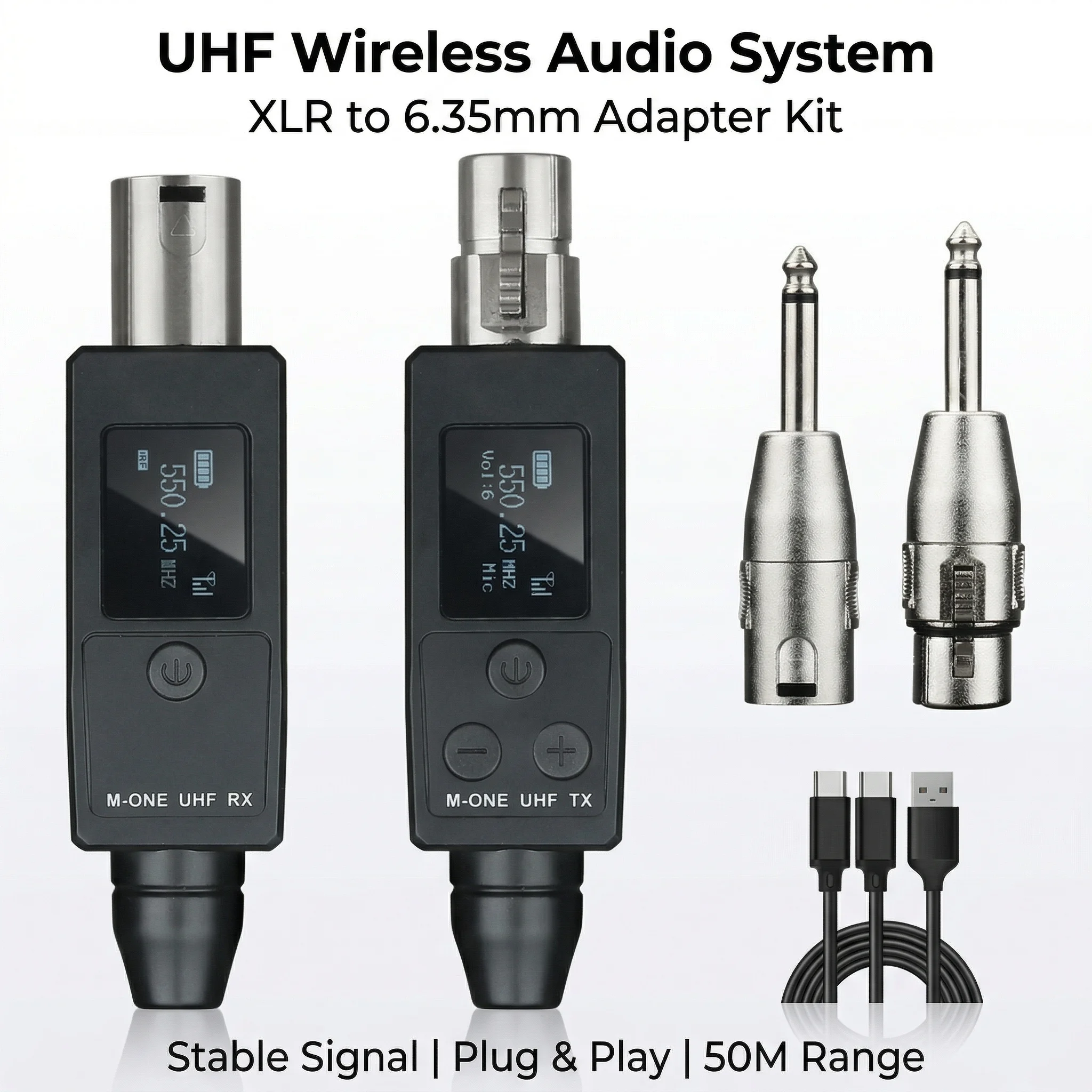 

Беспроводной UHF-адаптер XLR для микрофона, передатчик-приемник M-ONE для динамических/конденсаторных микрофонов, гитар, микшеров, сценических выступлений и прямых трансляций
