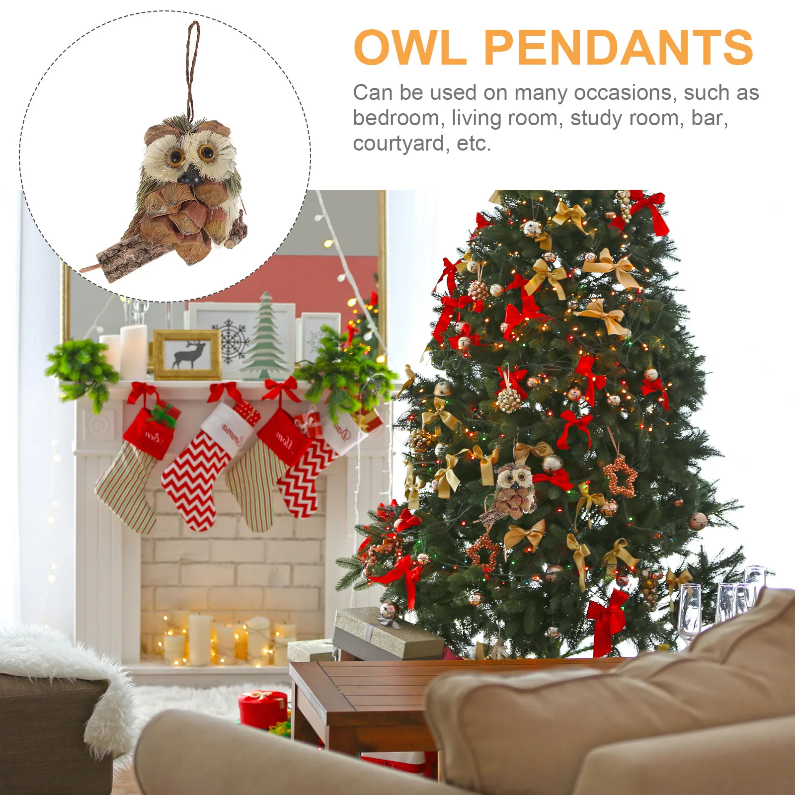 

1Pcs Owl Shaped Straw Woven Pendant Wall Hanging Decorative Festival Accent for Living Room Bedroom Study Bar Courtyard