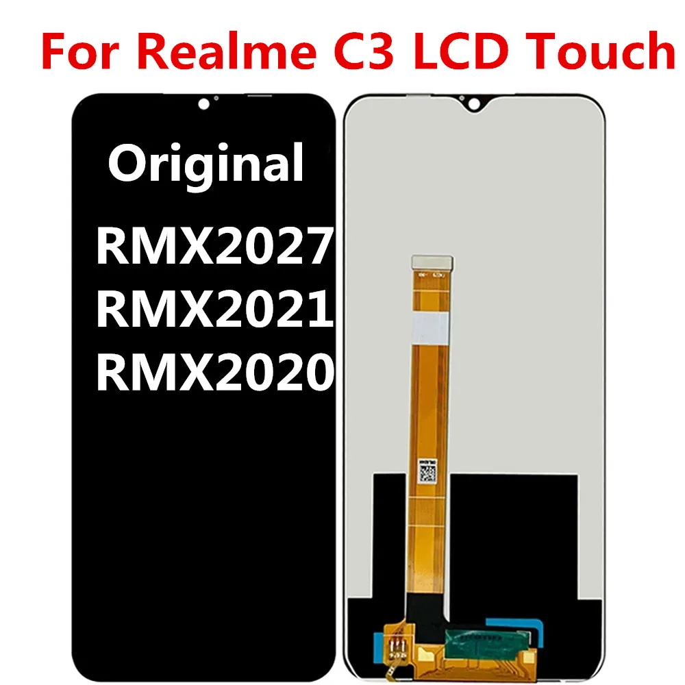 Original For Realme C3 Display LCD RMX2027 RMX2021 RMX2020 Touch Screen Frame Assembly Replacement For Realme C3 LCD