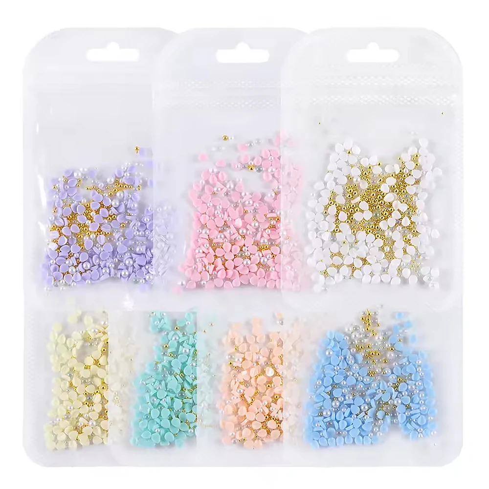 150 ชิ้น/ถุงสีชมพู Orbiculate กลีบเล็บอุปกรณ์เสริม 3D คาเวียร์ลูกปัด & Rhinestone & Pearl Nail Art Charm Kawaii กลีบเล็บอุปกรณ์