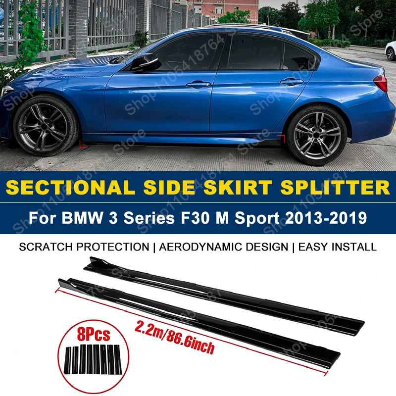 2.2M/86.6" Side Skirts Extension Rocker Panel Splitter For BMW 3 Series F30 M Sport 2013-2019 2014 2015 2016 2017 ABS Plastic