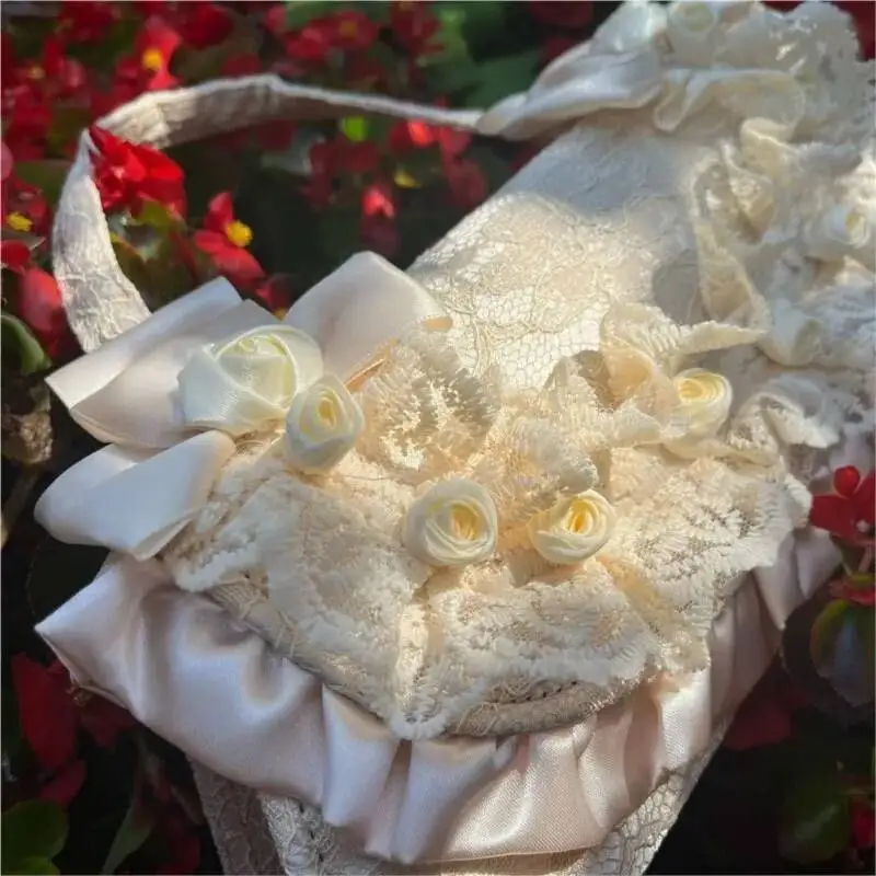 Bloom Fairycore Aesthetic Handbag Women Retro Haruku Lolita Pearl Sweet Shoulder Bags Female Vintage Handle Handbags Ladies