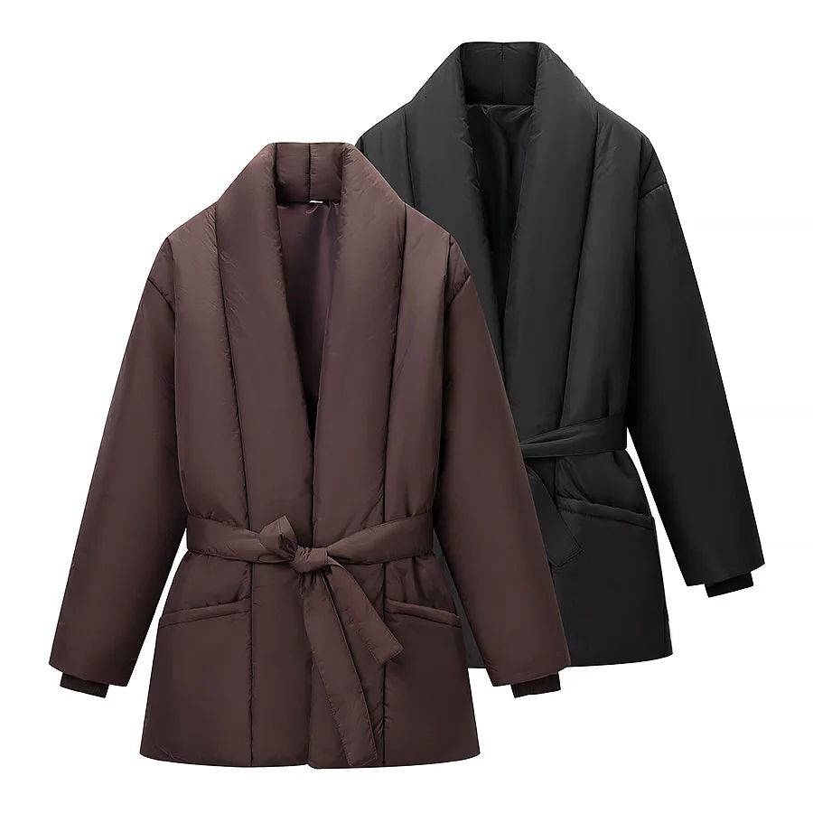 Nouveau automne hiver femmes Faionable couleur Pure ceinturé ample chaud coton Jaet vêtements d'extérieur simple bouton Long Sve costume col