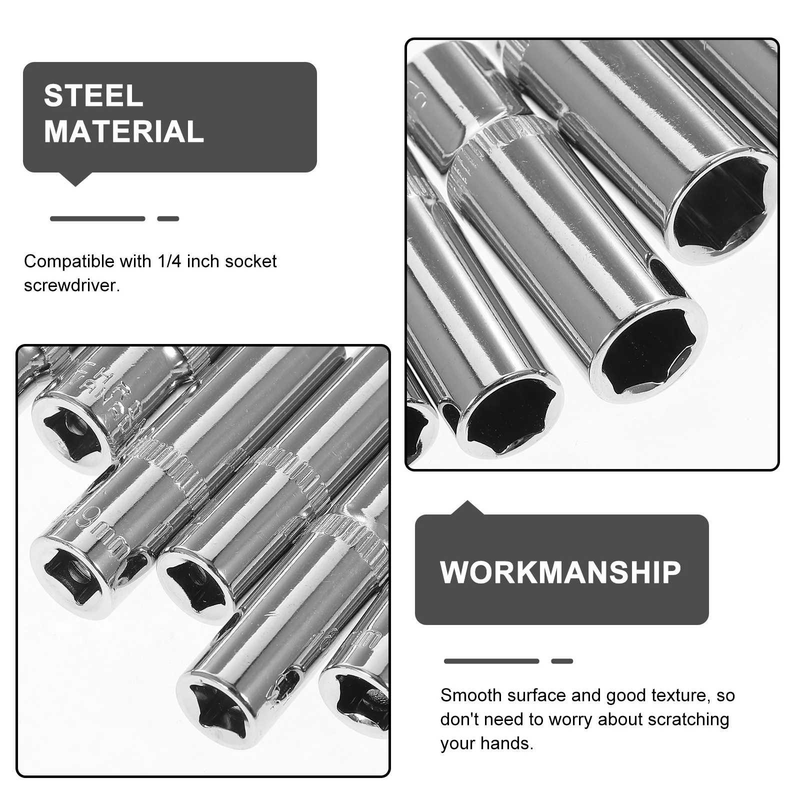 

1Set Hex Socket Set 4-14mm Steel Electroplated Durable Ratchet Wrench Repair Tool Set Long Service Life Assorted Socket