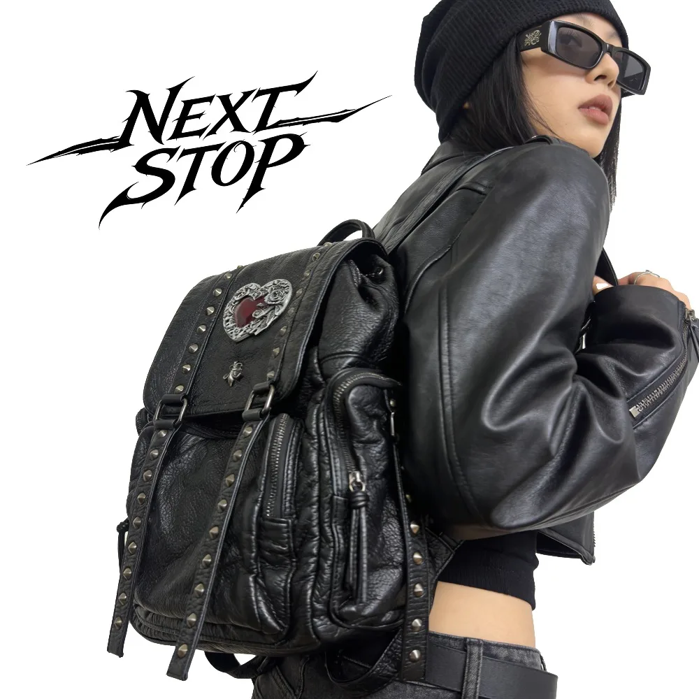 large-capacity-commuter-schoolbag-original-retro-punk-rivet-backpack-for-women's-hottie-soft-leather-backpack