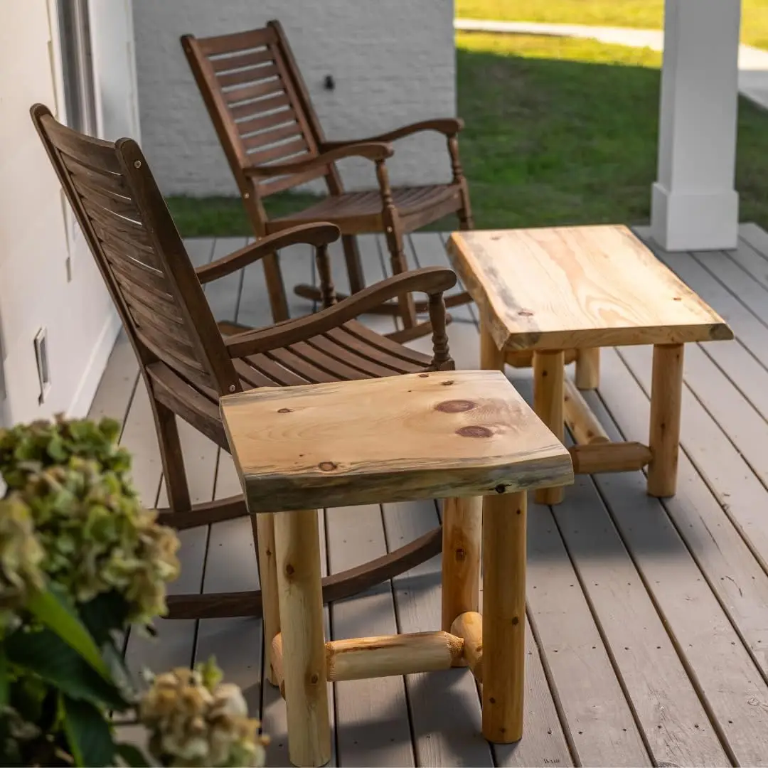 Srl rústica log mesa final, pinho e cedro, pequena mesa final interior, mesa final de madeira, lâmpada mesa, mesa de planta, noite Stand