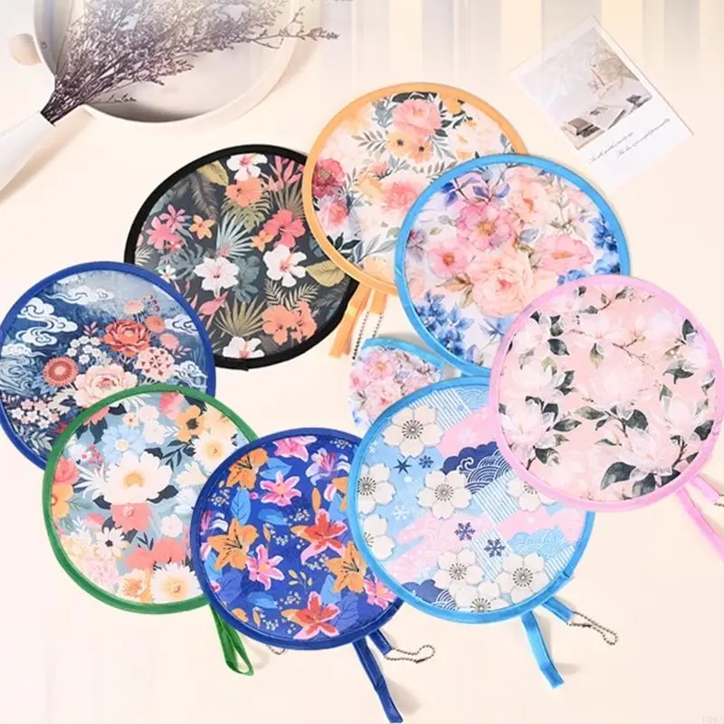 Round Foldable Hand Fan Handheld Foldable Compacts Cooling Fan Round Folding Fan 