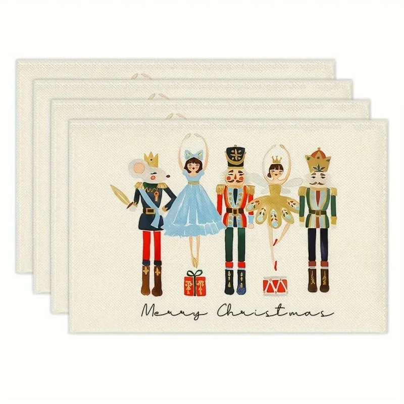 Christmas Nutcracker Themed Placemats Linen Table Mats for Party Dining Decor Non-Slip Heat-Resistant Kitchen Dinner Table Mats