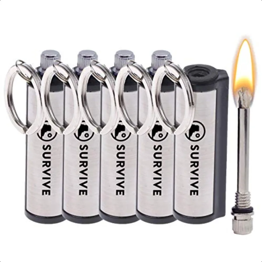 

Permanent Match Pack of 5 The Forever Lighter Emergency Fire Starter Striker Set Metal Keychain Unlimited Waterproof Stick