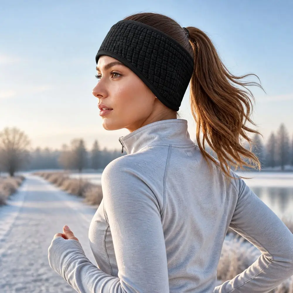 New Polyester Ear Warmer Headband Windproof Stretchable Thermal Headband Breathable Thickened Sports Headband Cold Weather Wear