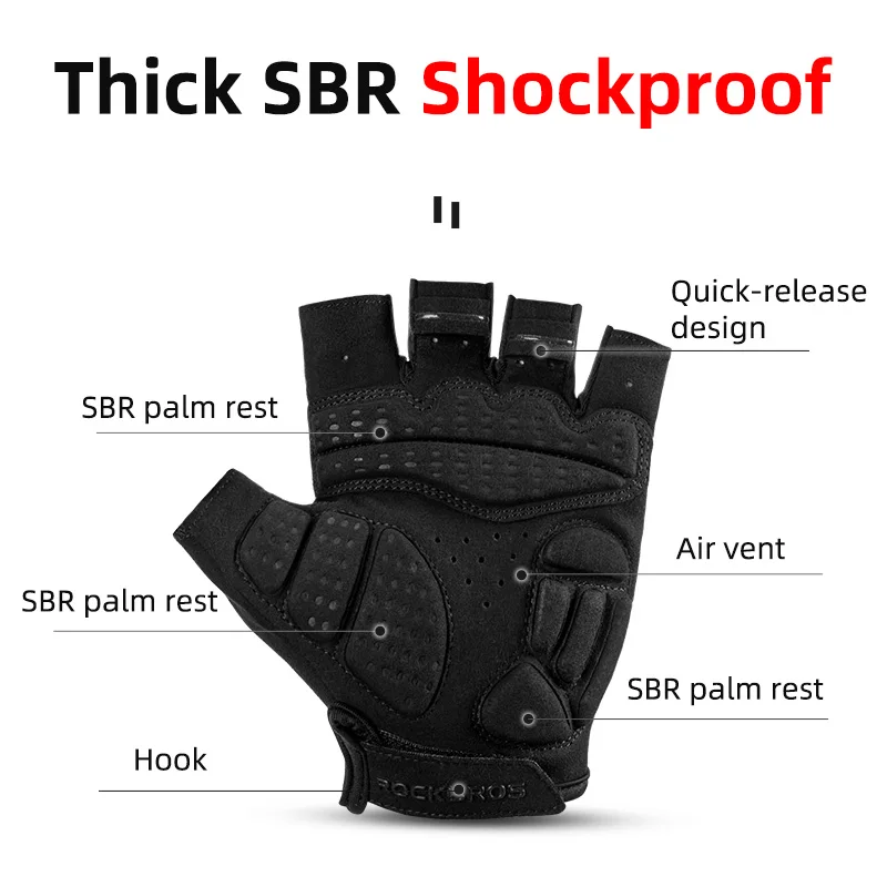 ROCKBROS Cycling Gloves Half Finger Breathable Shockproof MTB Road Bike Gloves For Men Women Sports Gym Fitness Running