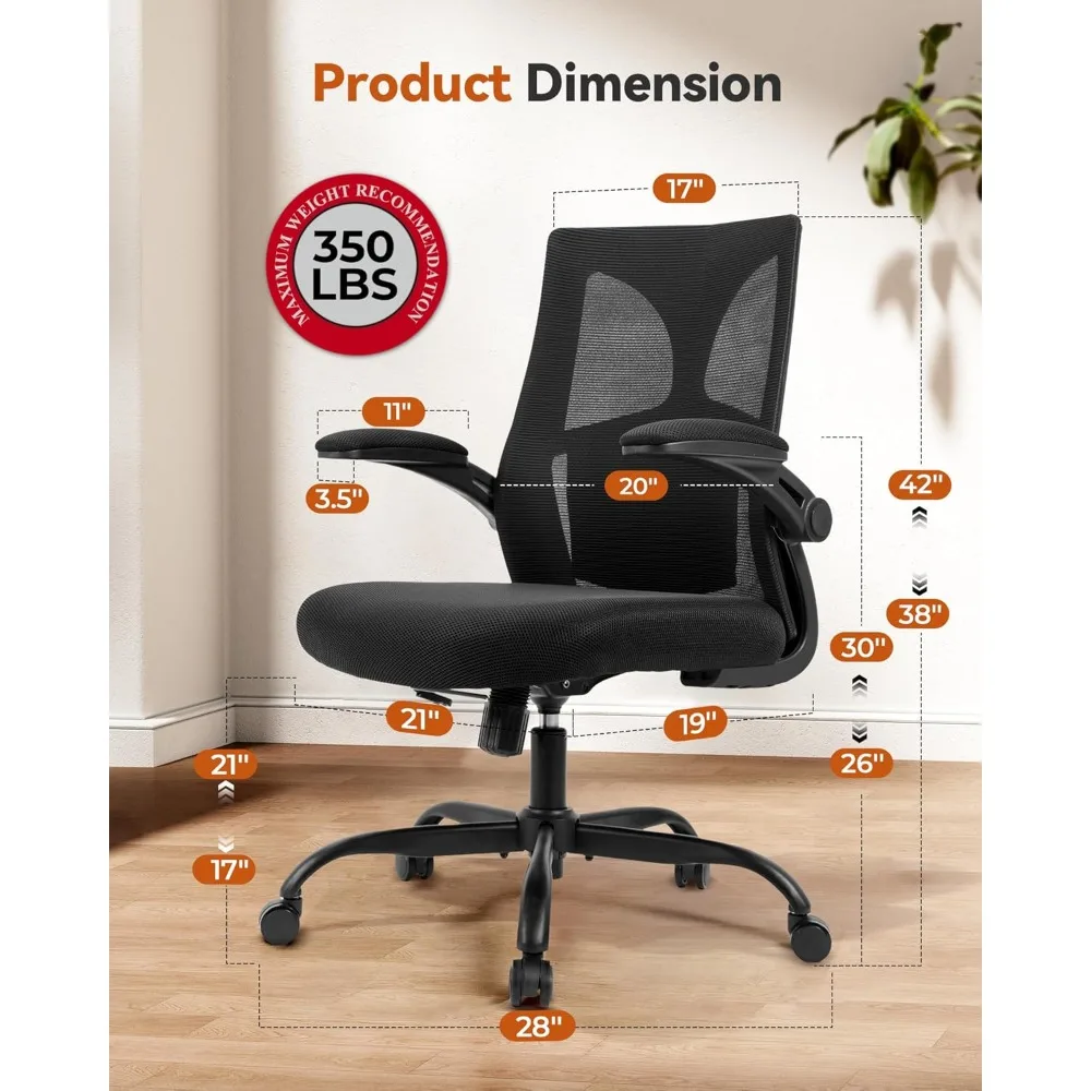 Ergonomic Office Chair 350lbs Capacity - 3.9-inche Cushion and Tall Back Computer Desk Chair Breathable Mesh - Comfortable