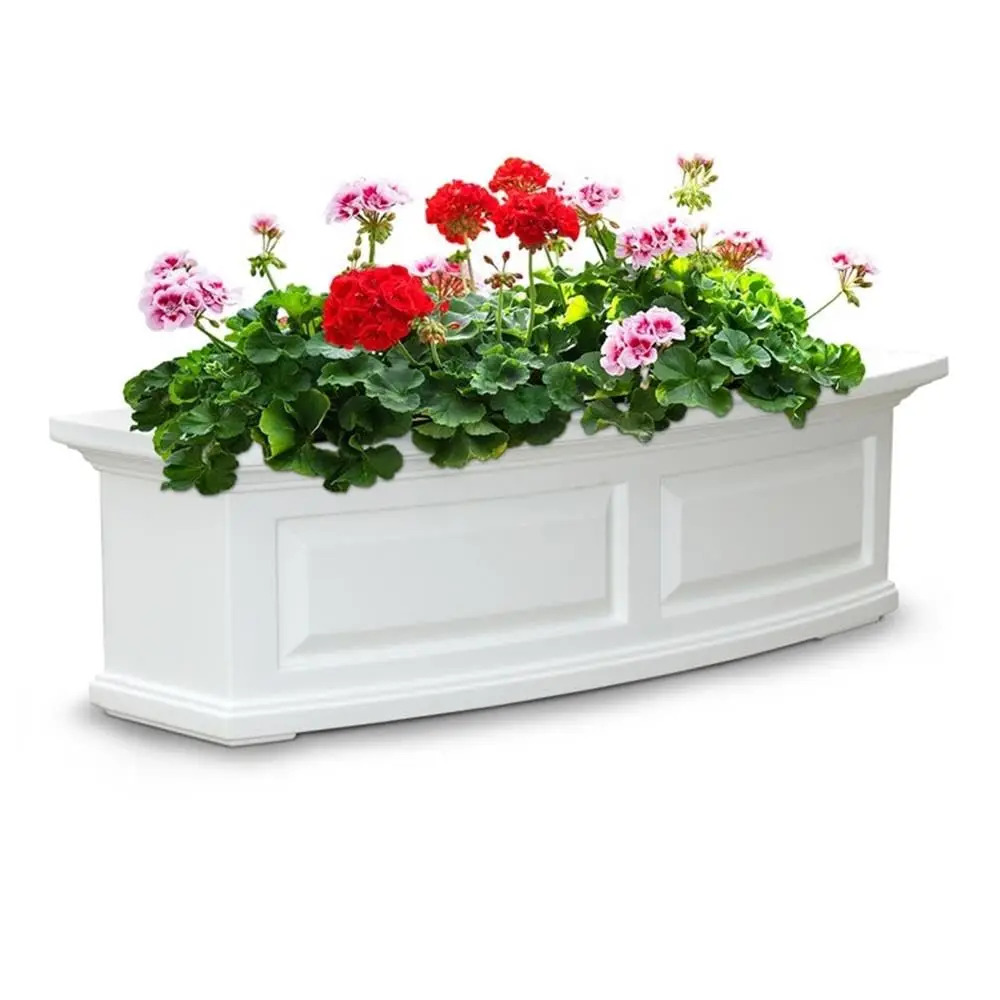 3ft Plastic Window Box, Weatherproof Polyethylene Resin, White Finish, Built-in Water Reservoir, UV Resistant, Double Wall Desig