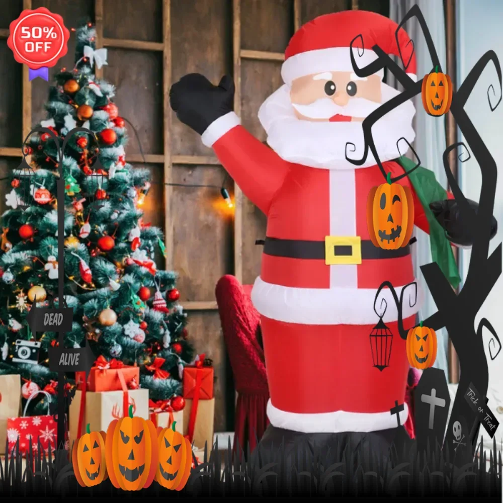 

6.4ft Inflatable Christmas Giant Santa Claus Blow up Light up Santa Claus with LED Lights Gift Bag IPX4 Waterproof Christmas