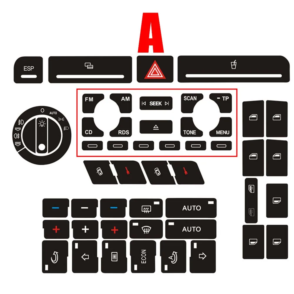 

High Grade Vinyl Button Repair Sticker for A4 B6 B7 Radio Clima ESP Headlight adjustment Worn Knob Switch Black Overlay