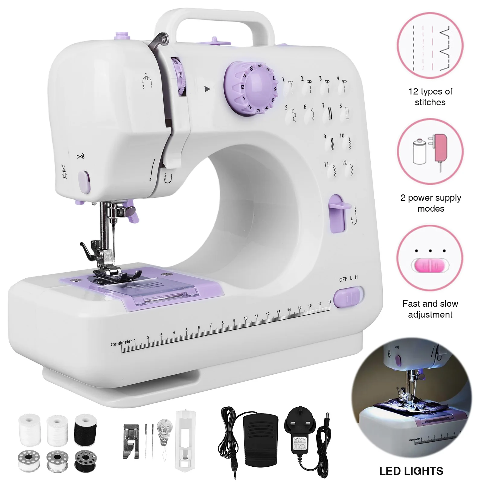 

Portable Mini Electric Sewing Machine for Beginners Sewing Kit Tools with Foot Pedal 12 Stitches DIY Sewing Mending Machine