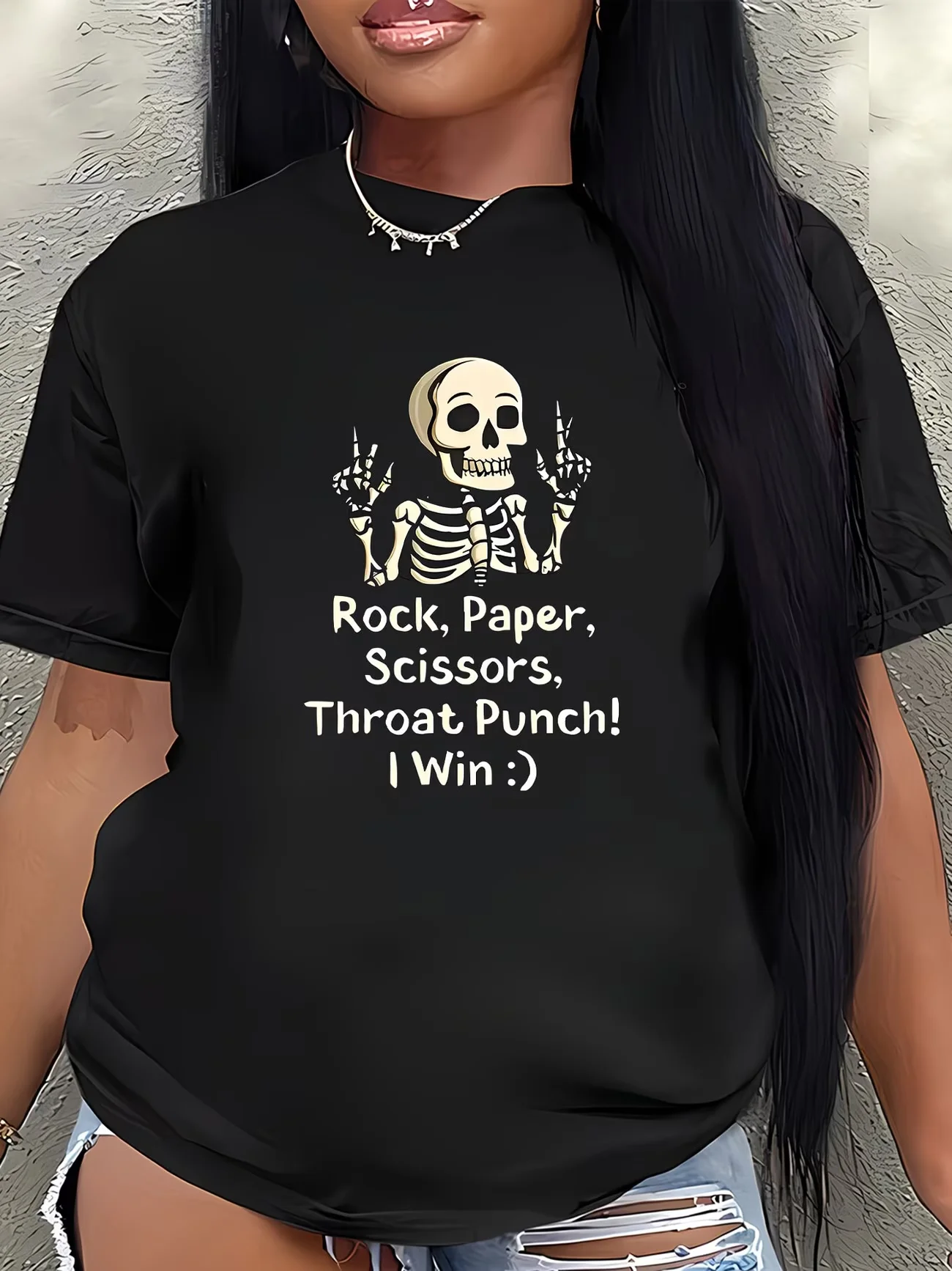 Funny Skeleton Rock Paper Scissors Throat Punch T-Shirt Women Summer Short Sleeve Graphic Tee Casual Loose Tops Streetwear Tee