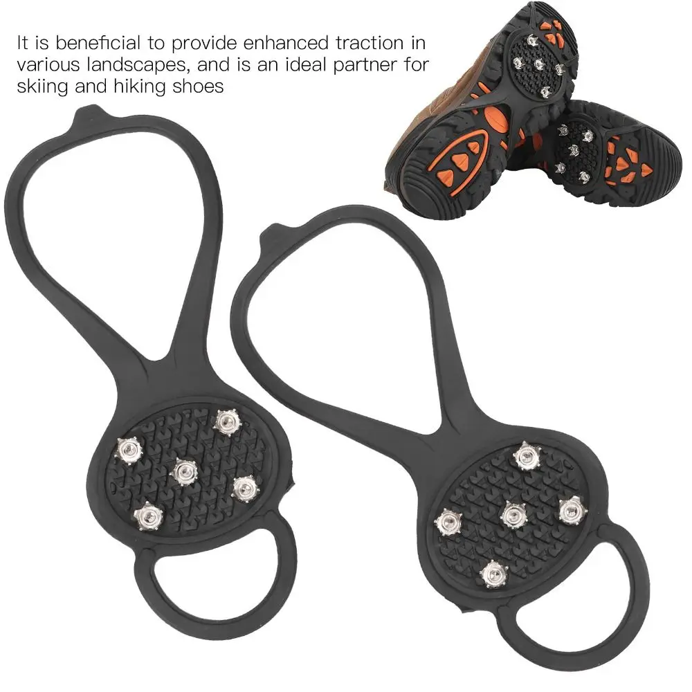 2 pairs Portable 5-Tooth Ice Cleats Steel Spikes Thermoplastic Rubber Traction Spikes Anti-Slip Grippers Snow sports